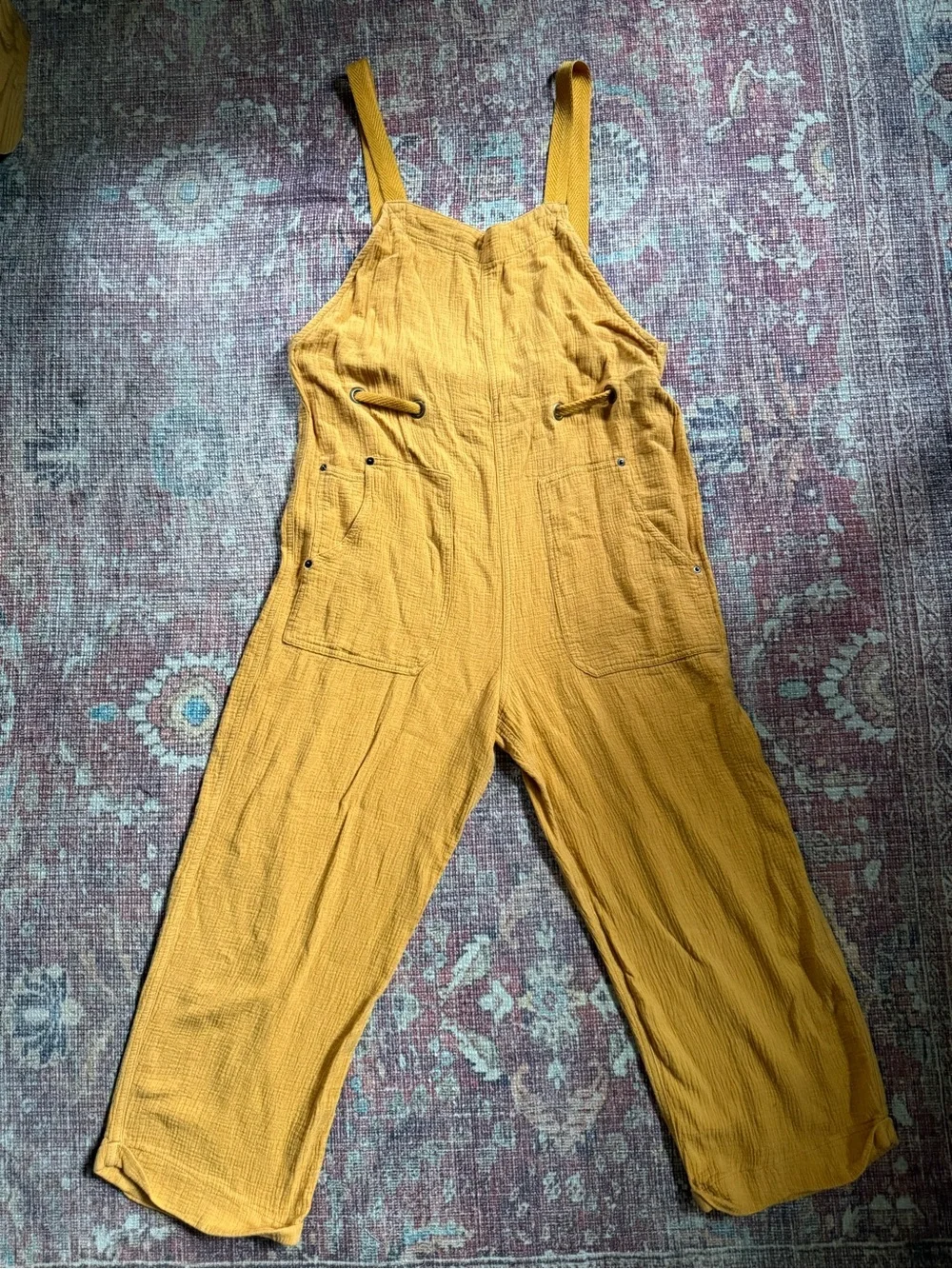 BDG urban outfitters Medium Mustard Yellow Cotton Linen Blend Gauze Overalls